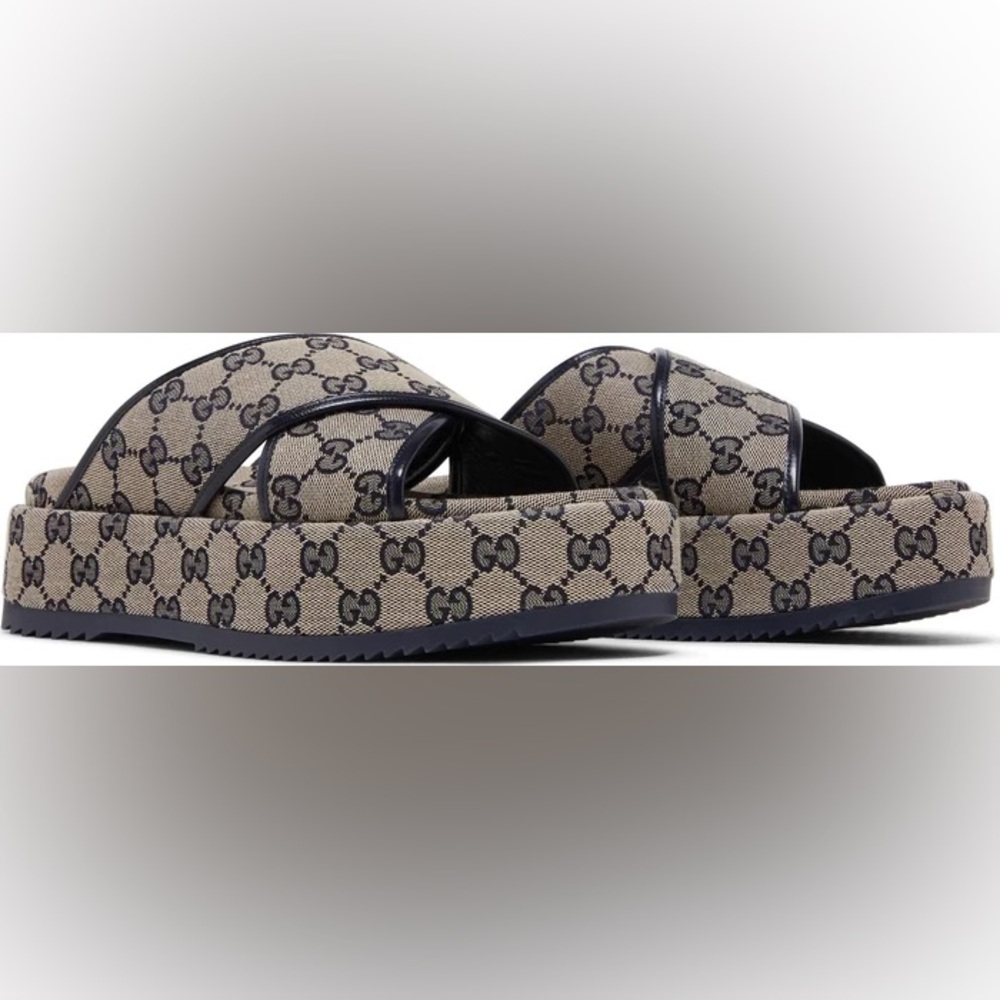Gucci Wmns GG Platform Slide Sandal 'GG Motif - Beige Blue